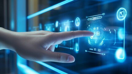Fototapeta premium Future of Healthcare: Empowering Touch - Illuminated Digital Interface Revolutionizes Medical Diagnosis