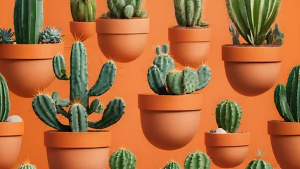 Rolgordijnen Cactus in pot cactuses in pots pattern texture