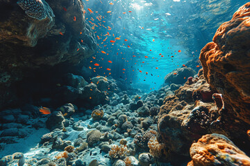 Fototapeta na wymiar Dive into the captivating world of snorkeling, exploring colorful reefs teeming with marine life during a vibrant spring getaway