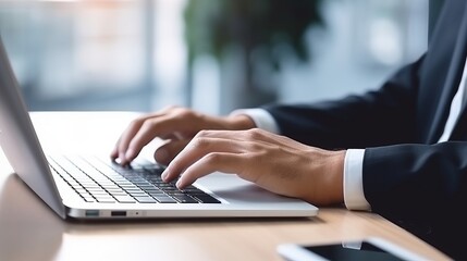 Fototapeta premium Efficiency Unleashed: Empowered Businessman Harnesses Cutting-Edge Technology for Seamless Productivity