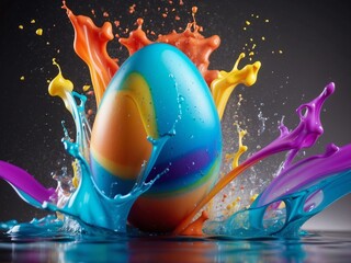 easter egg with colorful splashing water background Generative AI - obrazy, fototapety, plakaty