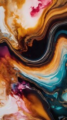 Natural luxury abstract fluid art painting in alcohol ink technique. Tender and dreamy wallpaper. Mixture of colors creating transparent waves and black swirls.