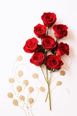 Enchanting Love: Vintage-style Valentine's Day Card with Glittering Red Roses on White Background