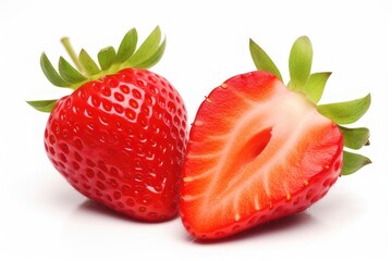 Juicy Strawberry with half sliced isolated on white background.
