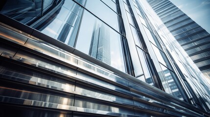 Obraz premium Architectural Marvel: Exquisite Steel and Glass Details Unveiling the Masterful Craftsmanship and Design Intricacies of a Skyscraper