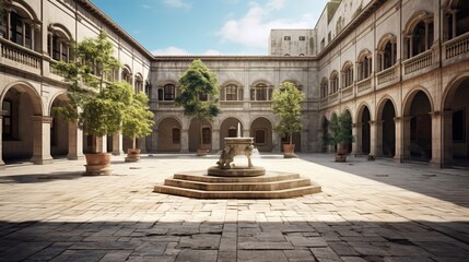 Fototapeta na wymiar Timeless Echoes: A Captivating Fusion of History and Innovation in an Old University Courtyard