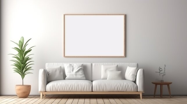 Blank Canvas: Transform Your Space with a Captivating Mockup Photo Frame in a Modern Loft Living Room - Interior Design and Architecture Concept - 3D Illustration Rendering