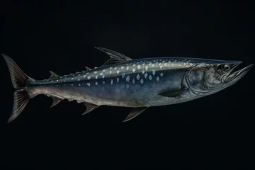 Foto op Canvas Illustration of a large, dark-blue Spanish mackerel wahoo fish on a background. Realistic. Generative AI © Sofia