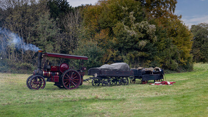 old steam tractor in the field