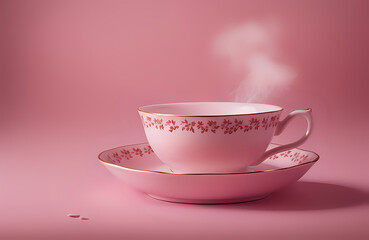 Fototapeta premium Valentines week special illustration idea. Coffee mug on pink background. Romantic Date with BAE. Empty Space.