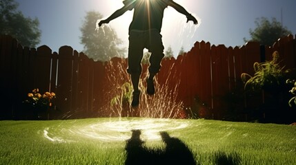 Joyful Summer Splash: Exhilarating Backyard Fun with Sparkling Water Droplets