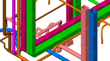 BIM ventilation system design 3d illustration.