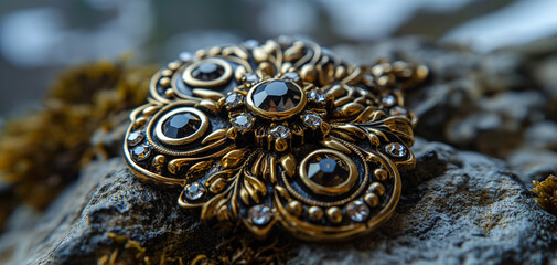 This trendy gold brooch seamlessly blends modern minimalism with classic, ornate French art-inspired design. 