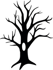 Tree without leaves with a hollow - vector silhouette for a logo, sign or stencil. Winter tree, plant without foliage For printing, for cutting
