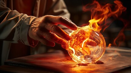 Masterful Artistry: Captivating Glassmaker's Hands Shape Molten Glass with Precision and Passion - obrazy, fototapety, plakaty