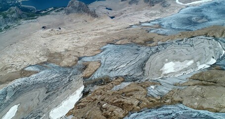 The Marmolada glacier in summer: Aerial view of the last and the only glacier of the Dolomites,...