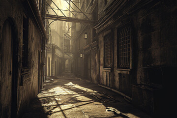 Fototapeta na wymiar Arkham, city with shadows and secrets, conceals tales of mystery and madness in its dark alleyways