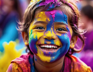 Happy smiling young girl on Holi festival of colors