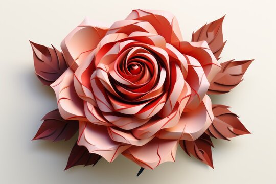 Polygonal Elegance: Captivating Low-Poly Rose in Flat Vector Style on White Background