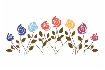 Vibrant Multicolor Roses: A Captivating Border of Simple Line Curves in Flat Style