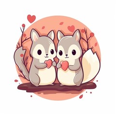 Enchanting Love: Adorable Squirrel Sticker in Pastel Flat Style