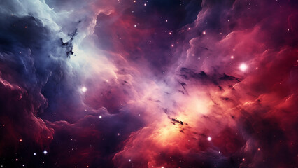 Banner colored nebula and open cluster of stars in the universe. Elements of this image furnished by NASA.
