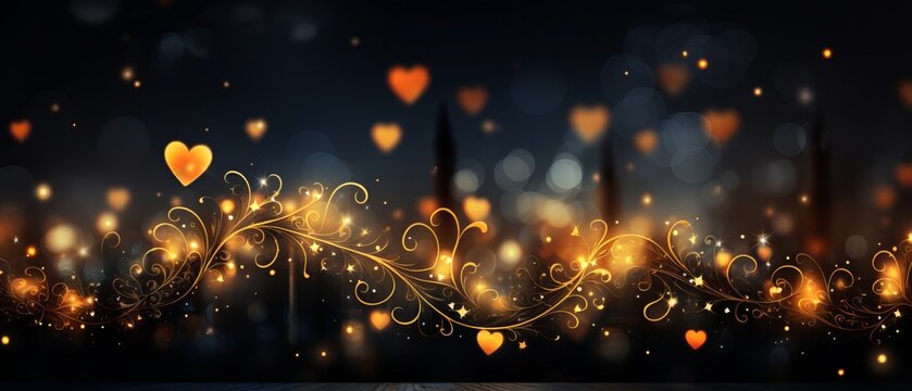 Golden Glittering Heart: A Luxurious and Elegant Banner Template with Smooth Lines, Bokeh, and Captivating Stars, Creating a Space for Text