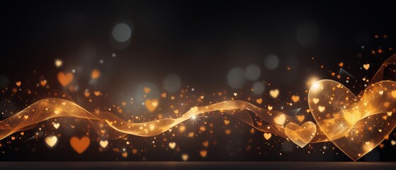 Golden Glittering Heart: A Captivating Banner Template with Elegant Bokeh and Smooth Lines, Perfect for Adding Text in a Celestial Space