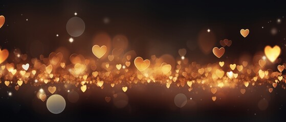 Fototapeta na wymiar Golden Glittering Heart: A Captivating Banner Template with Elegant Bokeh and Smooth Lines, Perfect for Adding Text in a Celestial Space