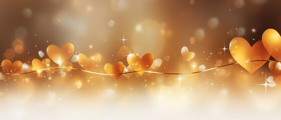 Golden Glittering Heart: A Captivating Banner Template with Elegant Bokeh and Smooth Lines, Perfect for Adding Text in a Celestial Space