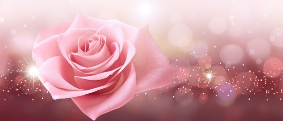 Enchanting Elegance: Captivating rose in an abstract backdrop with smooth lines, bokeh, and stars, creating a stunning banner template with space for text.
