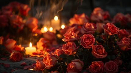 Fiery Elegance: Mesmerizing Medium Shot of a Vibrant Rose Garden in Flames