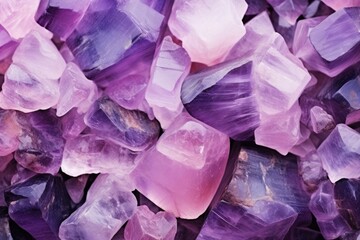 Purple and violet stones macro detail texture. Captivating amethyst crystals.