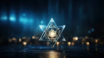 Fotobehang Star of David, ancient symbol, emblem in the shape of a six-pointed star, Magen, culture faith, Israel Jews, symbol symbolism, flag emblem item. © Ruslan Batiuk