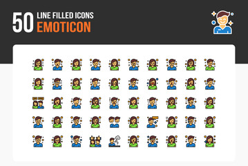 50 Emotion Character Line Filled Icon Sheet