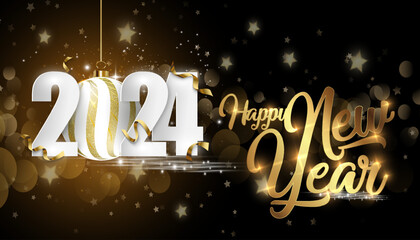 Happy new year 2024 shine background or happy new year 2024