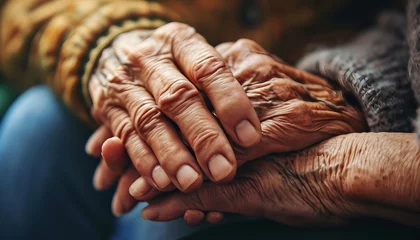 Foto op Plexiglas Close Up old Hands Helping Hands, Close Up Hands Helping Hands for Older Home Care © mh.desing