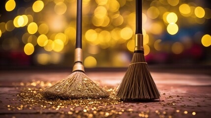 Brooms sweeping up glitter after a party