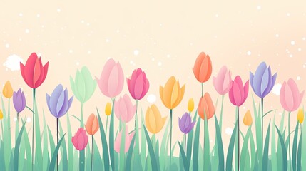 Cartoon flat design tulips background - graphic banner with copyspace - obrazy, fototapety, plakaty