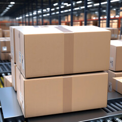 plain boxes in logistics warehouse