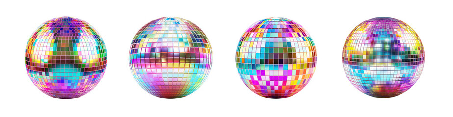 Colorful Disco Balls Isolated on White and Png Transparent Background - obrazy, fototapety, plakaty