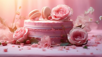 Enchanting Rose Cake: A Delicate Pink Delight Amidst a Serene Environment