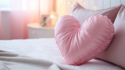Fototapeta na wymiar Love's Embrace: A Cozy Heart Pillow in a Dreamy Bed - Captivating Romance and Comfort in One Image