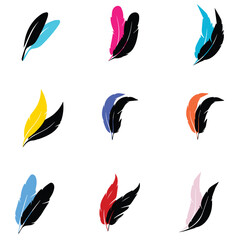 set of feather vector icon designs, color, art, yellow, vector, stylish, soft, shadow, set, rose, refine, red, pattern, nature, natural, multicolored, light, green, graphics, feather, decorative, deco
