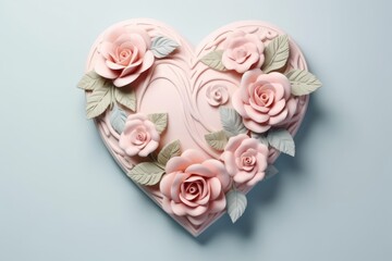 Enchanting Love: 3D Clay Heart and Rose Embrace in Pastel Splendor