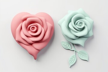 Enchanting Love: 3D Clay Heart and Rose Icon in Pastel Colors - A Captivating Symbol of Romance and Affection