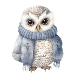 Fototapeta premium Owl Wearing Winter Clothes For Christmas Event. Watercolor Style. AI Generated