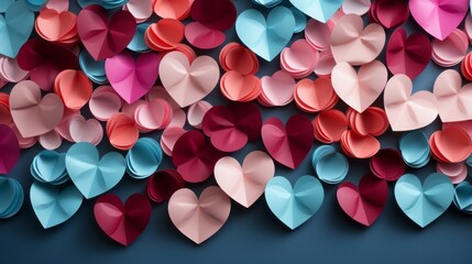 Whimsical Paper Hearts: A Delicate Dance of Blue and Pink - Top View Background