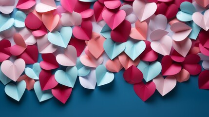 Whimsical Paper Hearts: A Delicate Dance of Blue and Pink - Top View Background