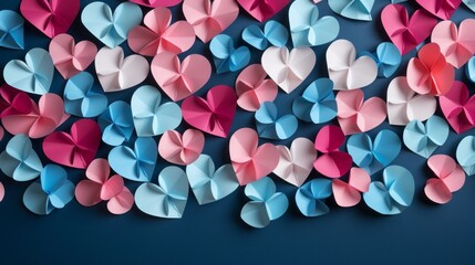 Whimsical Paper Hearts: A Delicate Dance of Blue and Pink - Top View Background